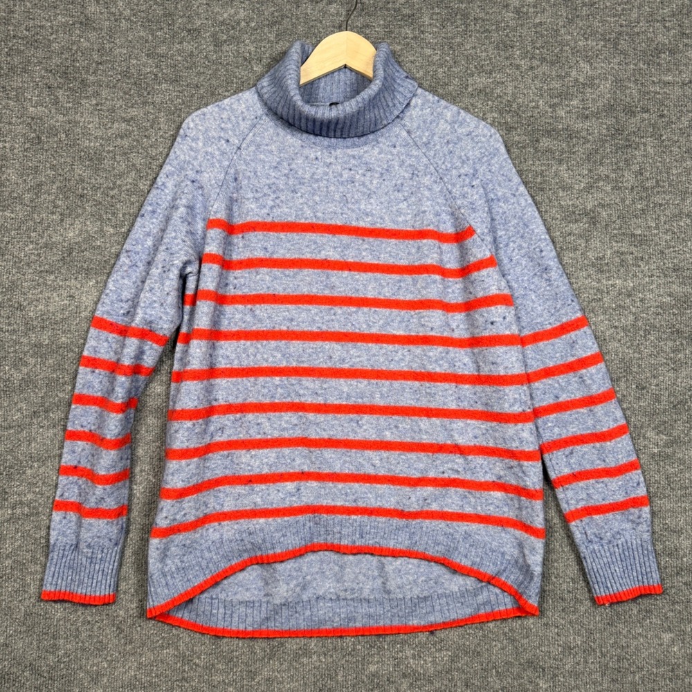 J.Crew Size XL Sweater Gray Orange Stripe Turtle Neck Nylon Wool‎ Alpaca Knit